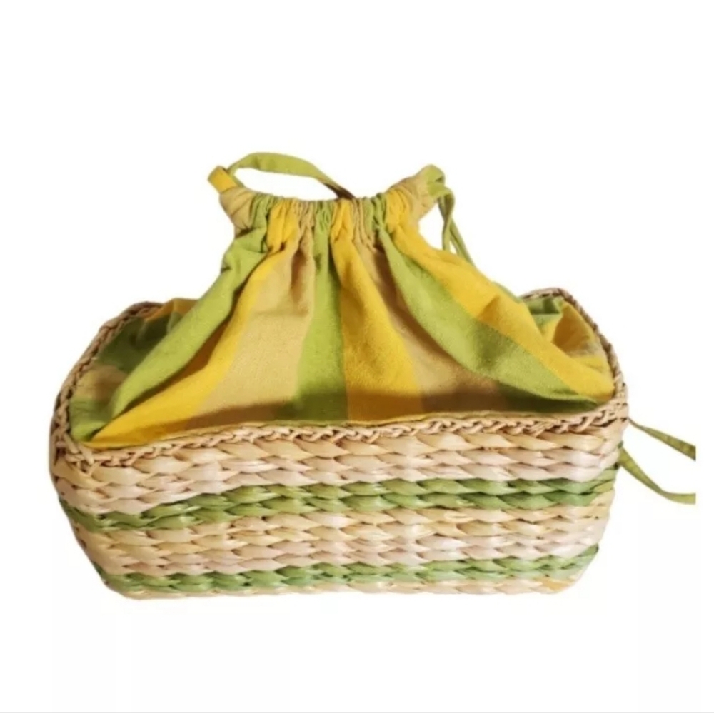 Sun 'N' Sand Bag Woven Rattan Straw & Fabric Beach Drawstring Colorful Purse - Picture 2 of 15